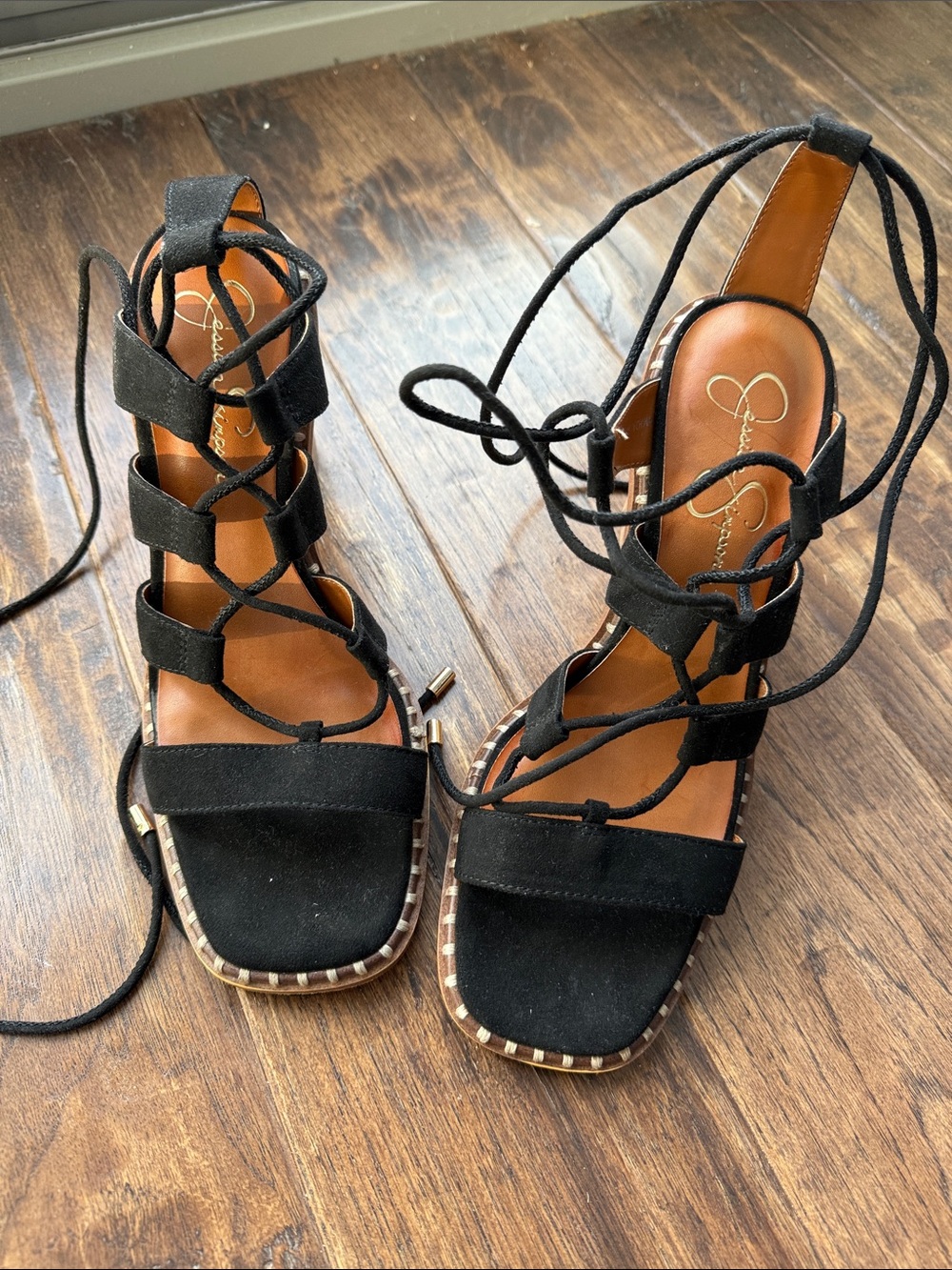 Jessica Simpson Black Suede Lace-Up Gladiator Heels